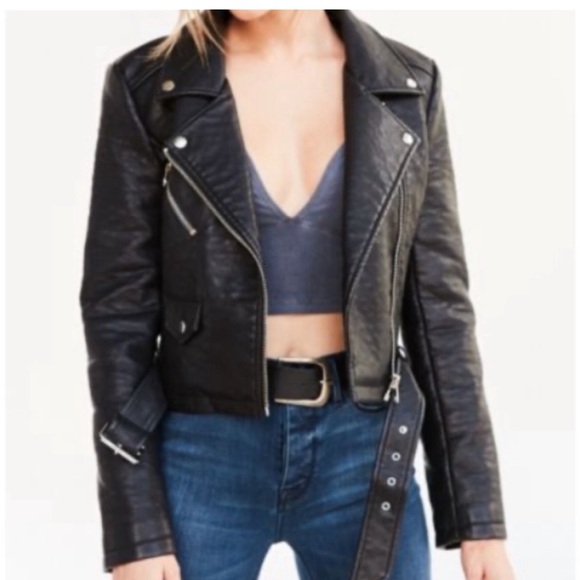Urban Outfitters Silence + Noise black pebbled leather biker jacket Size L - Picture 2 of 4